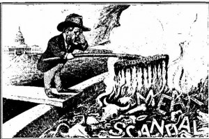 Political cartoon showing TR and his opinion of the meat-packing industry