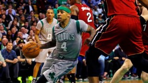 Isaiah Thomas of the Boston Celtics led the comeback against the Miami Heat. CREDIT: http://espn.go.com/blog/boston/celtics/post/_/id/4722800/legendary-comeback-sends-celtics-into-postseason-with-confidence